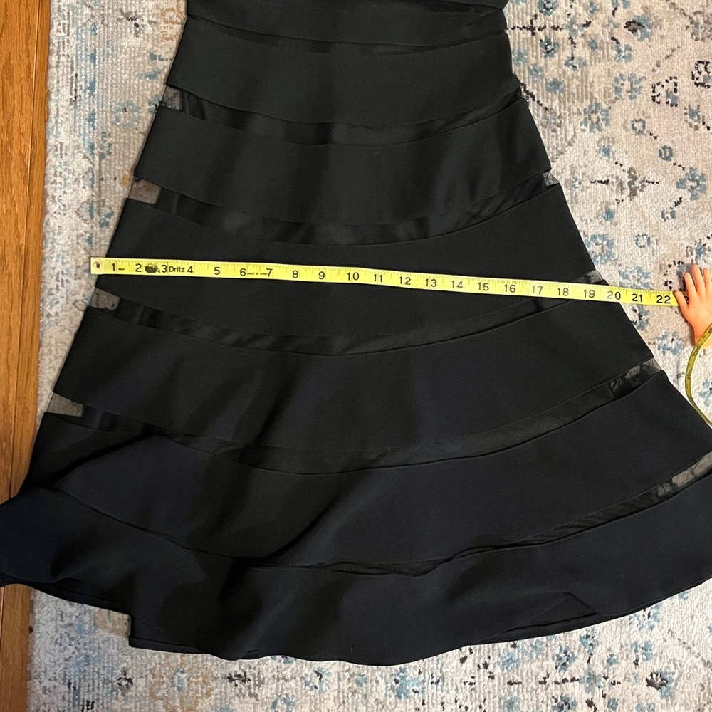 WHBM Black V-Neck Shadow Stripe Mesh Party Dress 00 - Picture 10 of 16